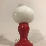 Foot red glass Table lamp + reflector ball Opaline white Vintage