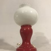 Foot red glass Table lamp + reflector ball Opaline white Vintage