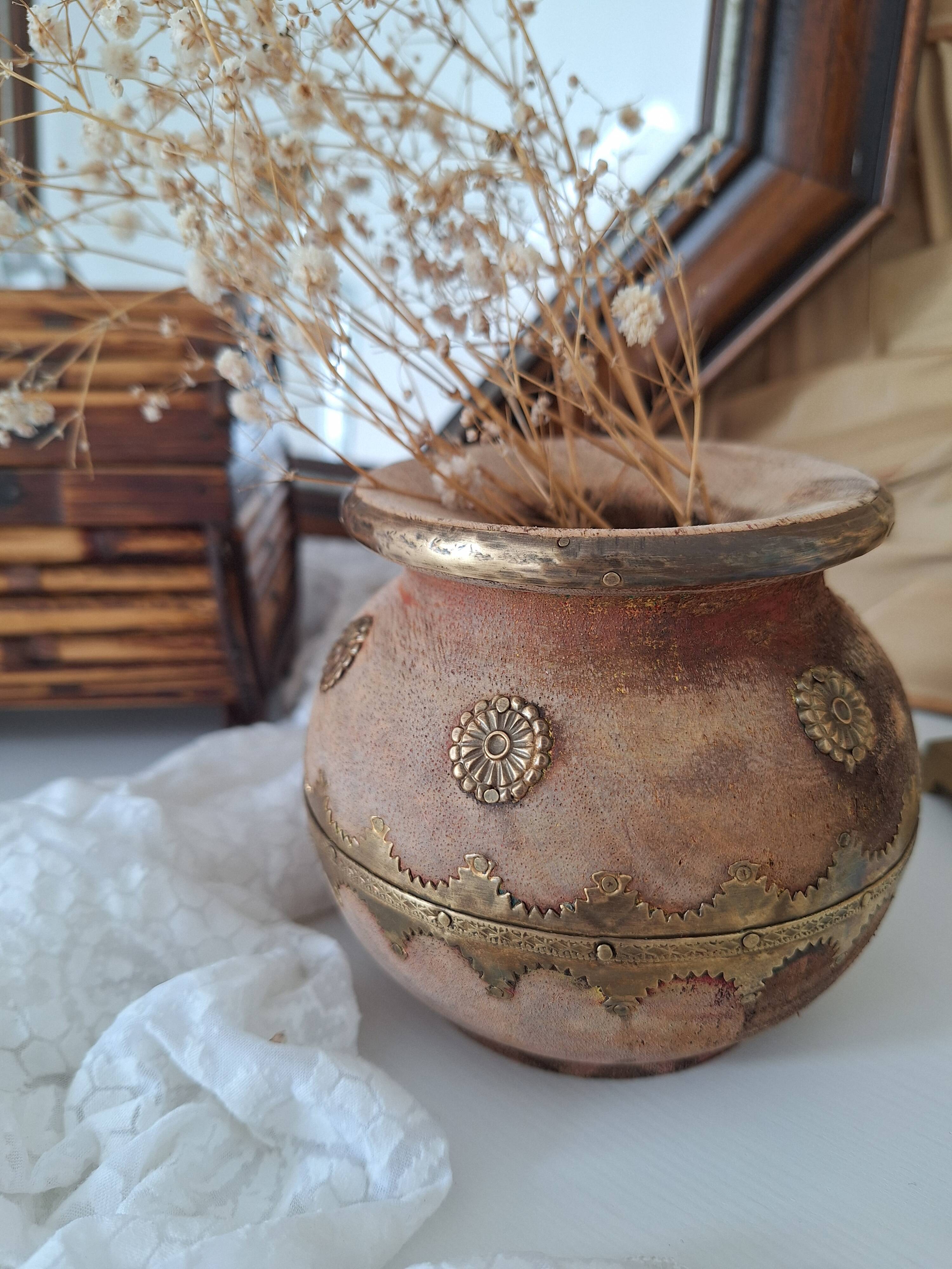 Wooden and brass vase
