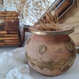 Wooden and brass vase