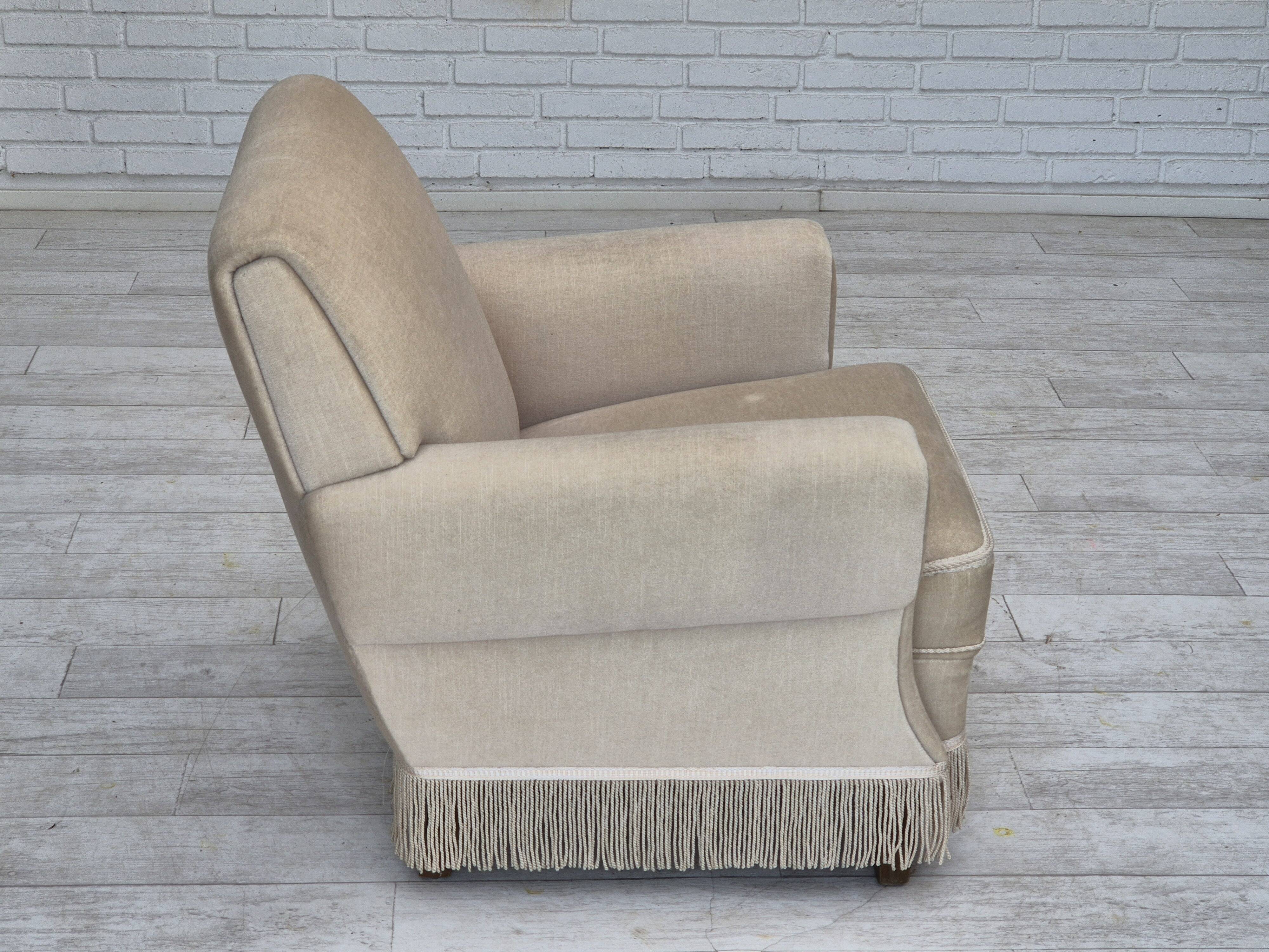 1970s, Danish vintage chair, furniture velour, ash wood, original condition.
