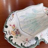 Old Longchamps plate Terre de Fer – Model 1428 – Floral decoration & asparagus in relief – 39 x 23 cm