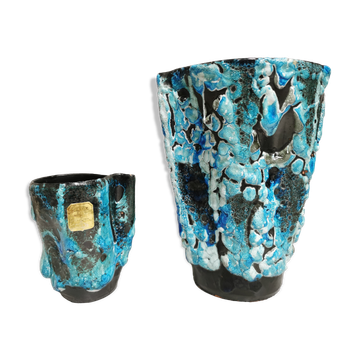 Paire de vases vintage cyclope émaux des glaciers années 60 / 70