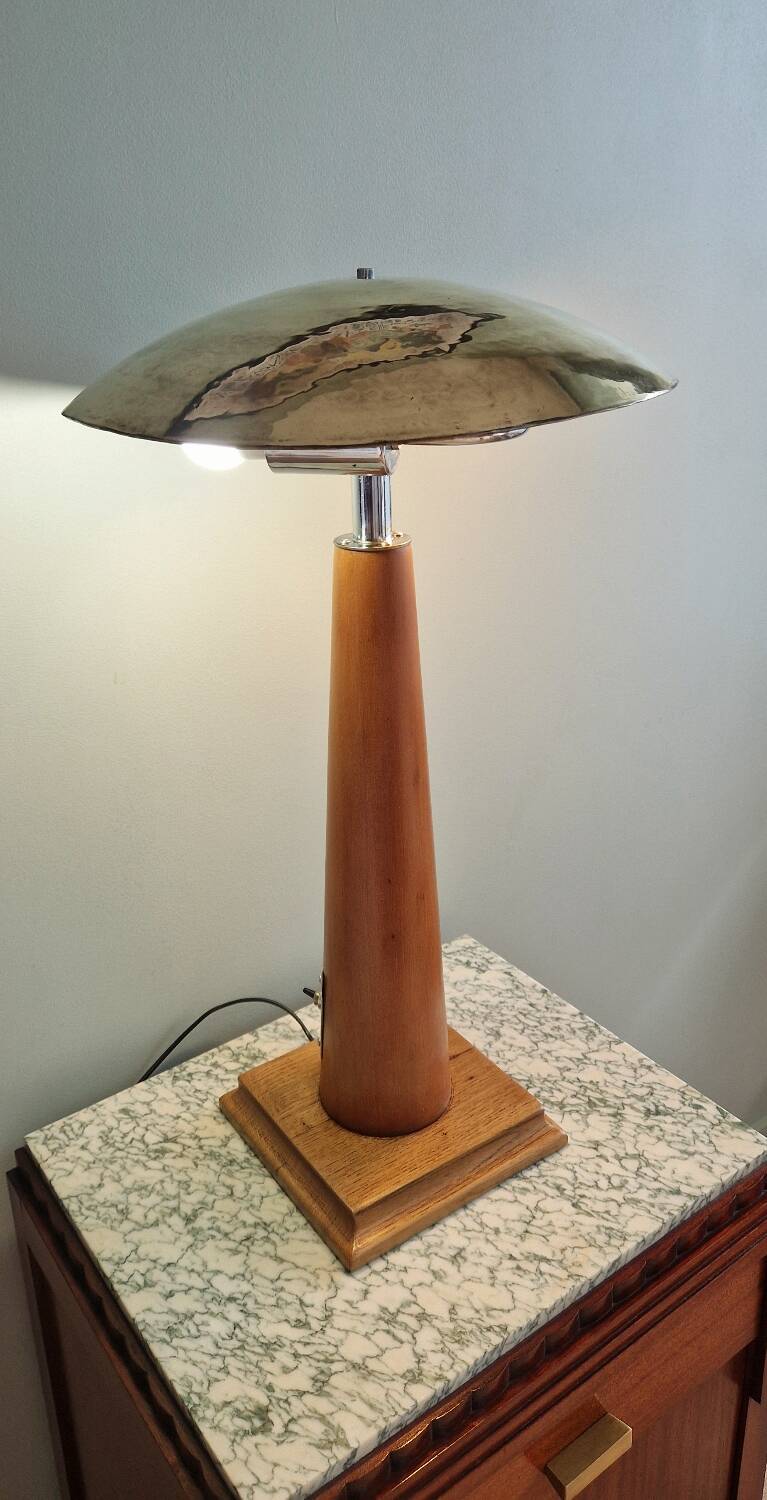 Large nautical lamp in wood and brass from the 80s