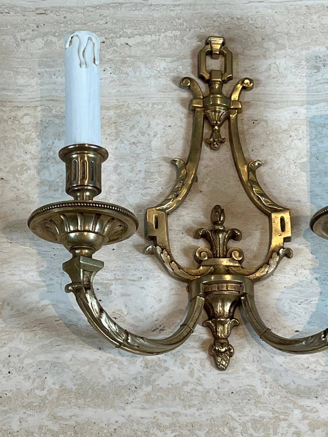 Pair of Bronze Wall Lights in Louis XVI Style by Lucien Gau