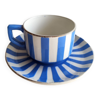 Cup and under cup earthenware Sarguemine Fox Trot