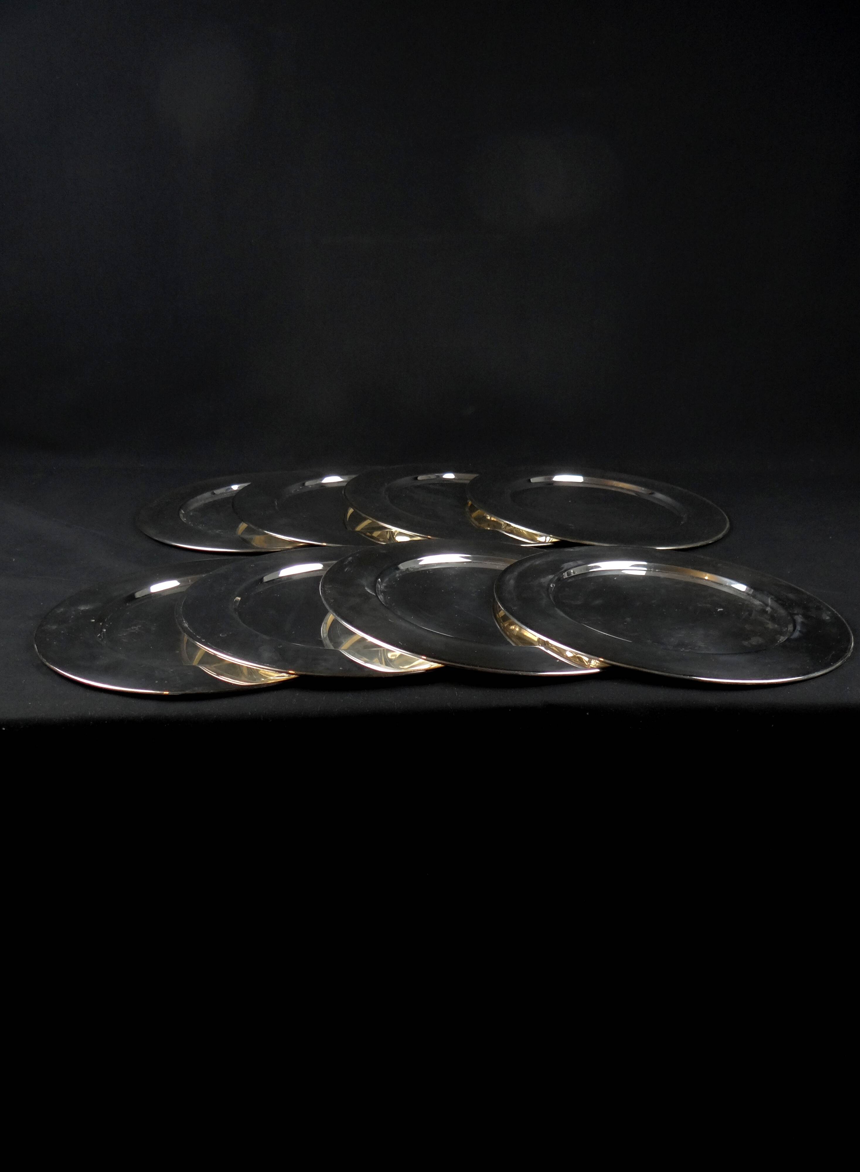 Set de 8 plats rond ou sous assiettes de présentation en inox vintage ...