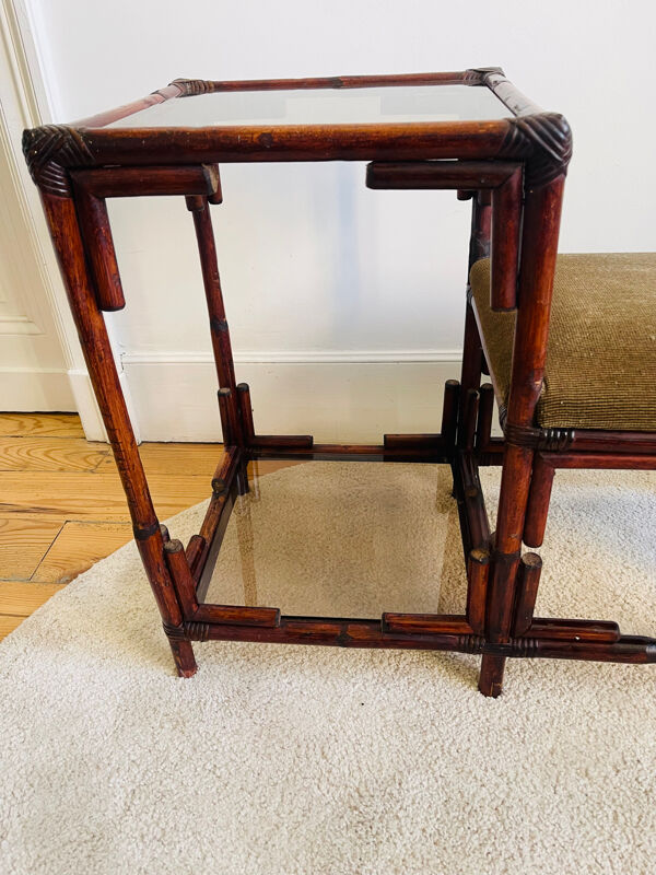 Meuble de téléphone en rotin vintage