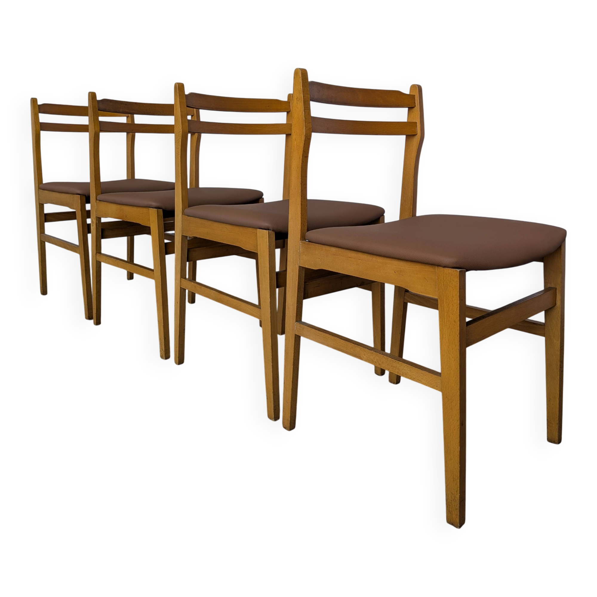 Set of 4 Vintage Branko Ursic Dining Chair: 1970s Scandinavian Wood & Brown