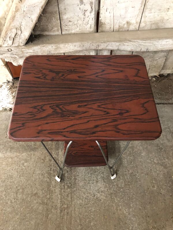 Sellette double plateau bois avec pieds métal courbé vintage