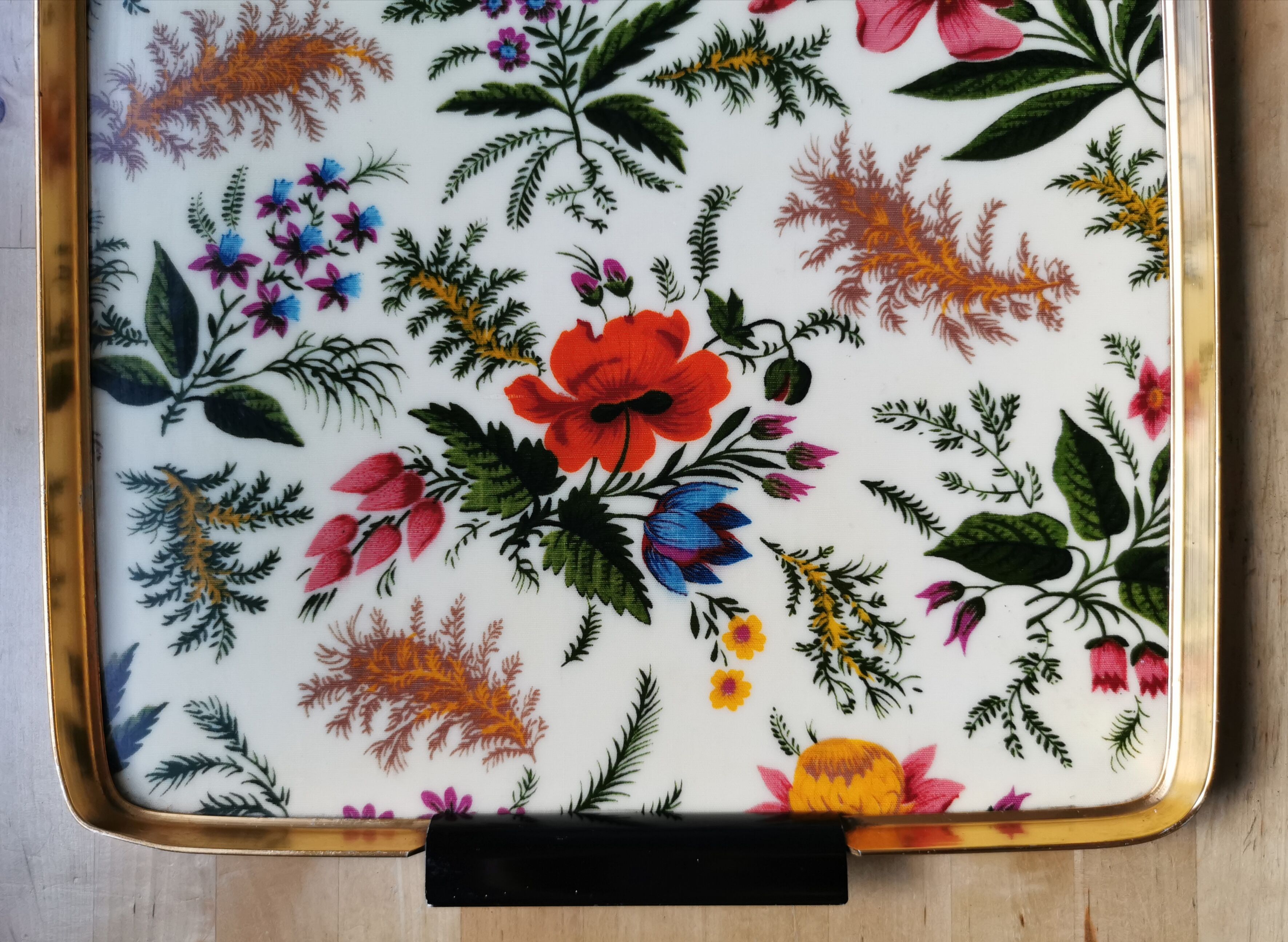 Vintage gold metal flowers tray