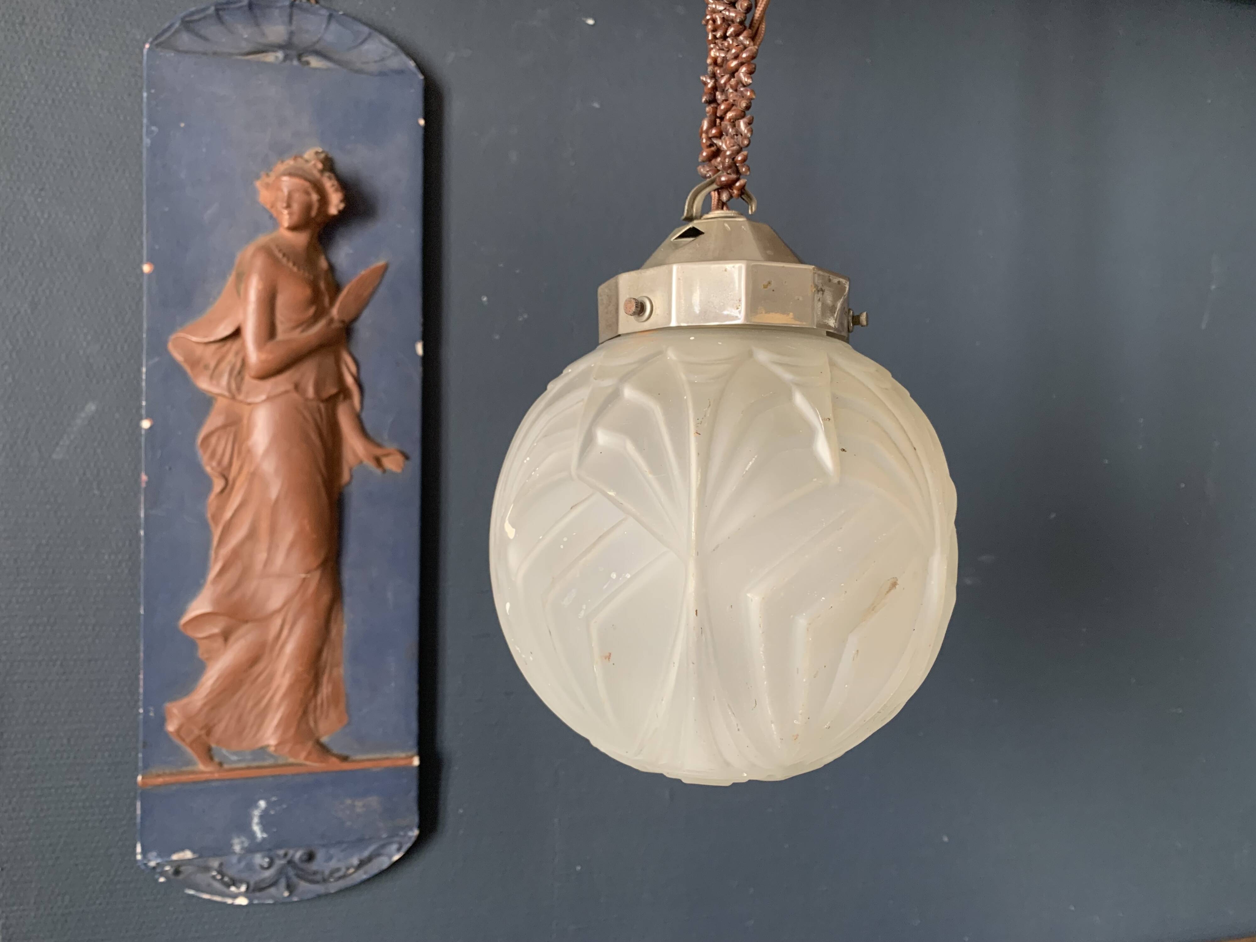 Art Deco molded glass globe pendant light, 1930