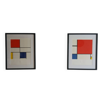 Paire lithographie piet mondrian 1872-1944 d'après deux œuvres