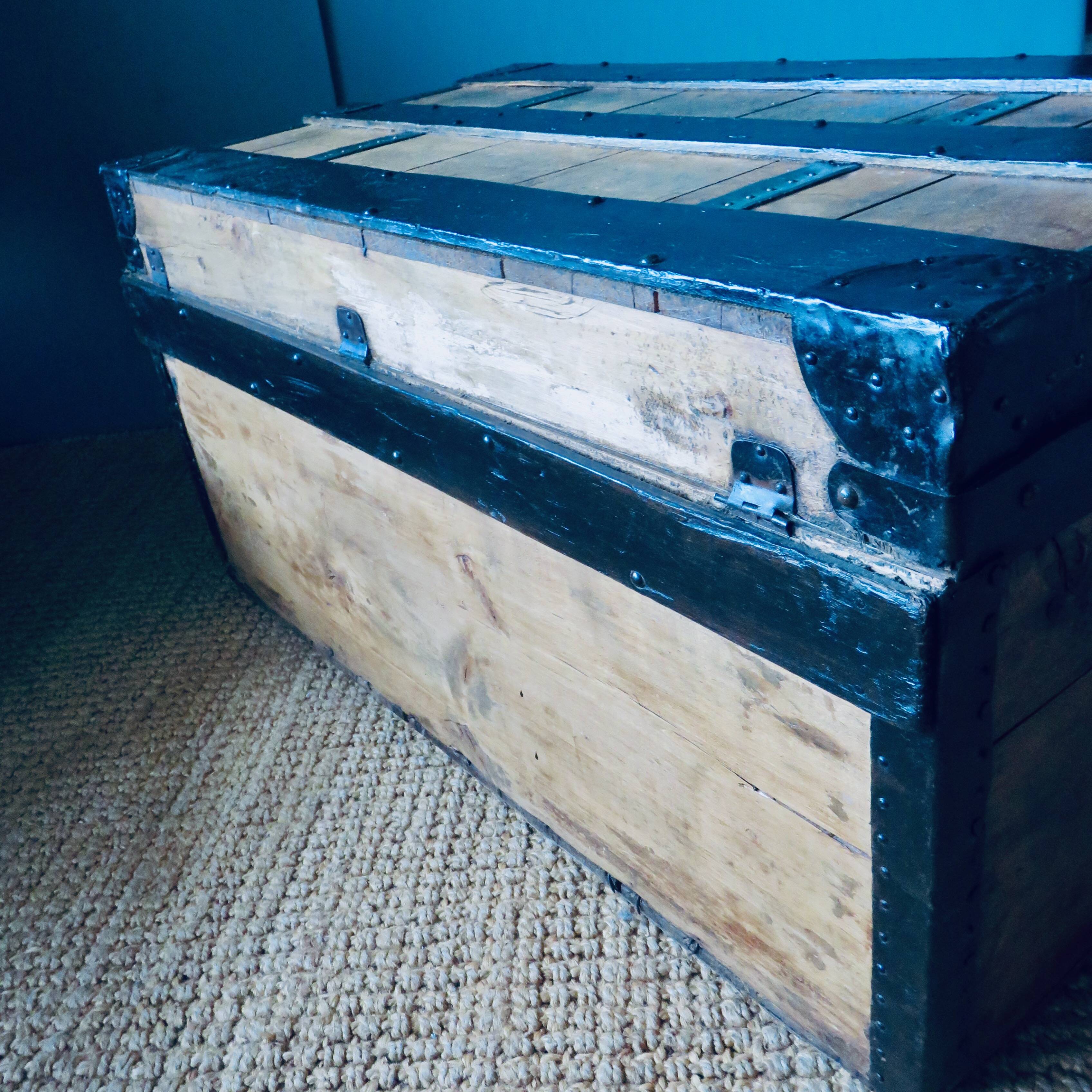 Cargo trunk or seat. Wood and metal, France circa 1900.