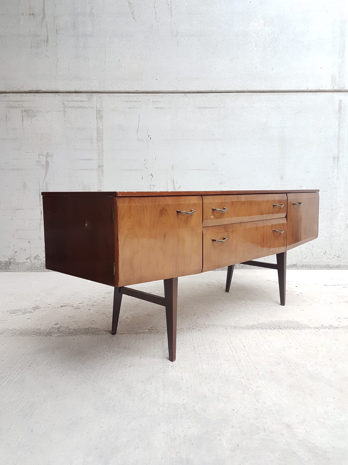 Vintage mid century walnut effect compact scandinavian sideboard
