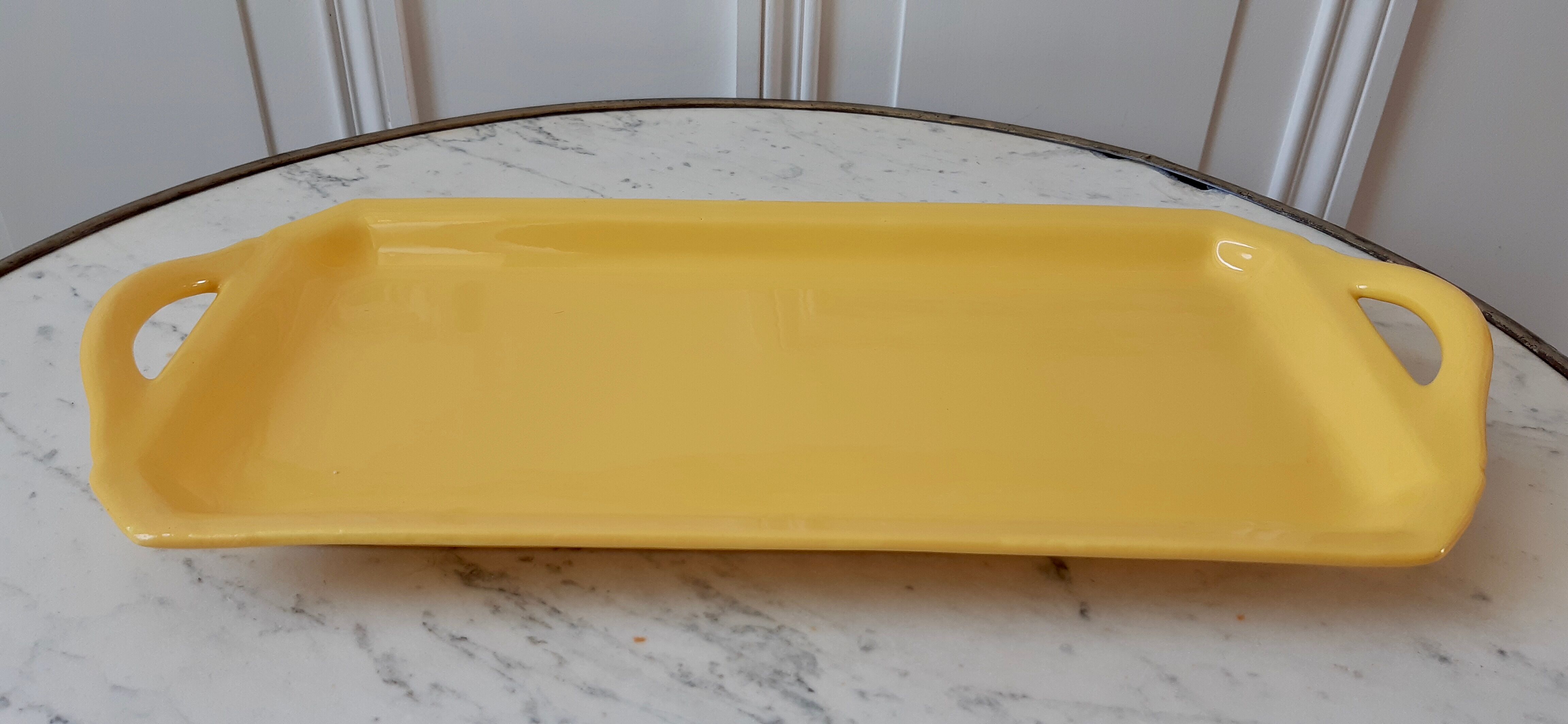 Yellow cake dish HBCM Creil and Montereau 50s
