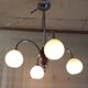 Art Deco chandelier with 4 lights in chrome metal and opaline globe - 1940s/50s