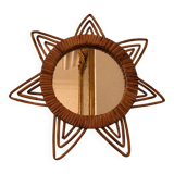 Ancien miroir rotin triples boucles vintage