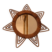 Old vintage triple loop rattan mirror
