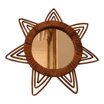Ancien miroir rotin triples boucles vintage