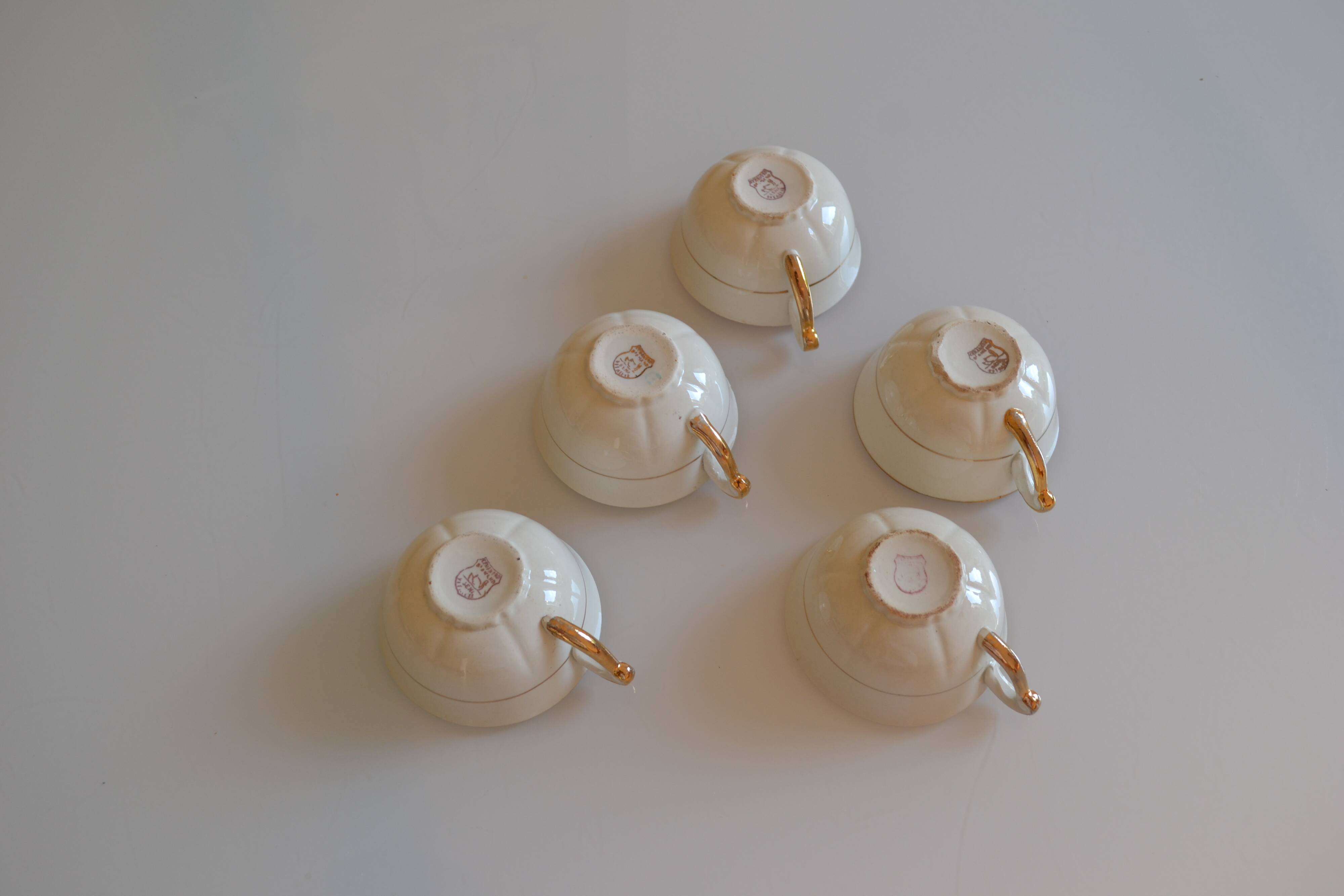 5 earthenware coffee or tea cups from saint amand france 1950