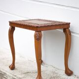 Table guéridon bois sculpté fait à la main, table basse moulurée vintage, table pieds griffe