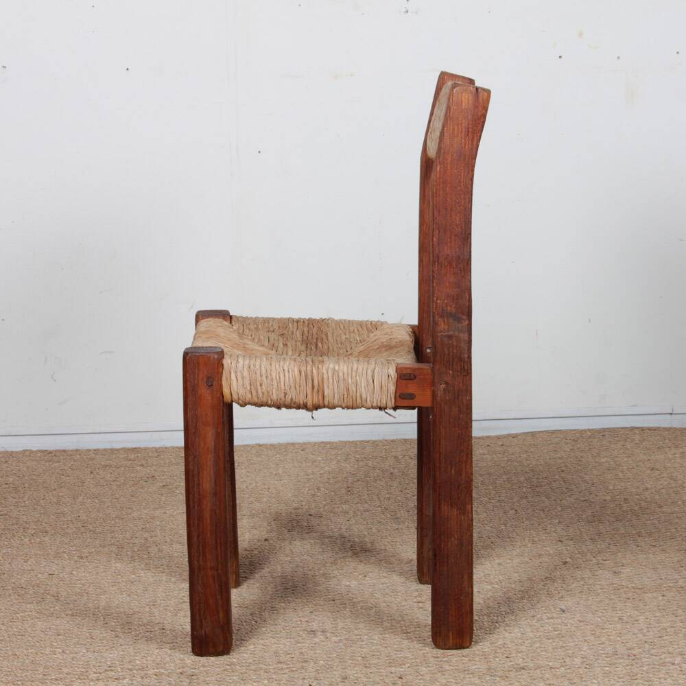 Set of 4 straw-seated wooden chairs, 1950.