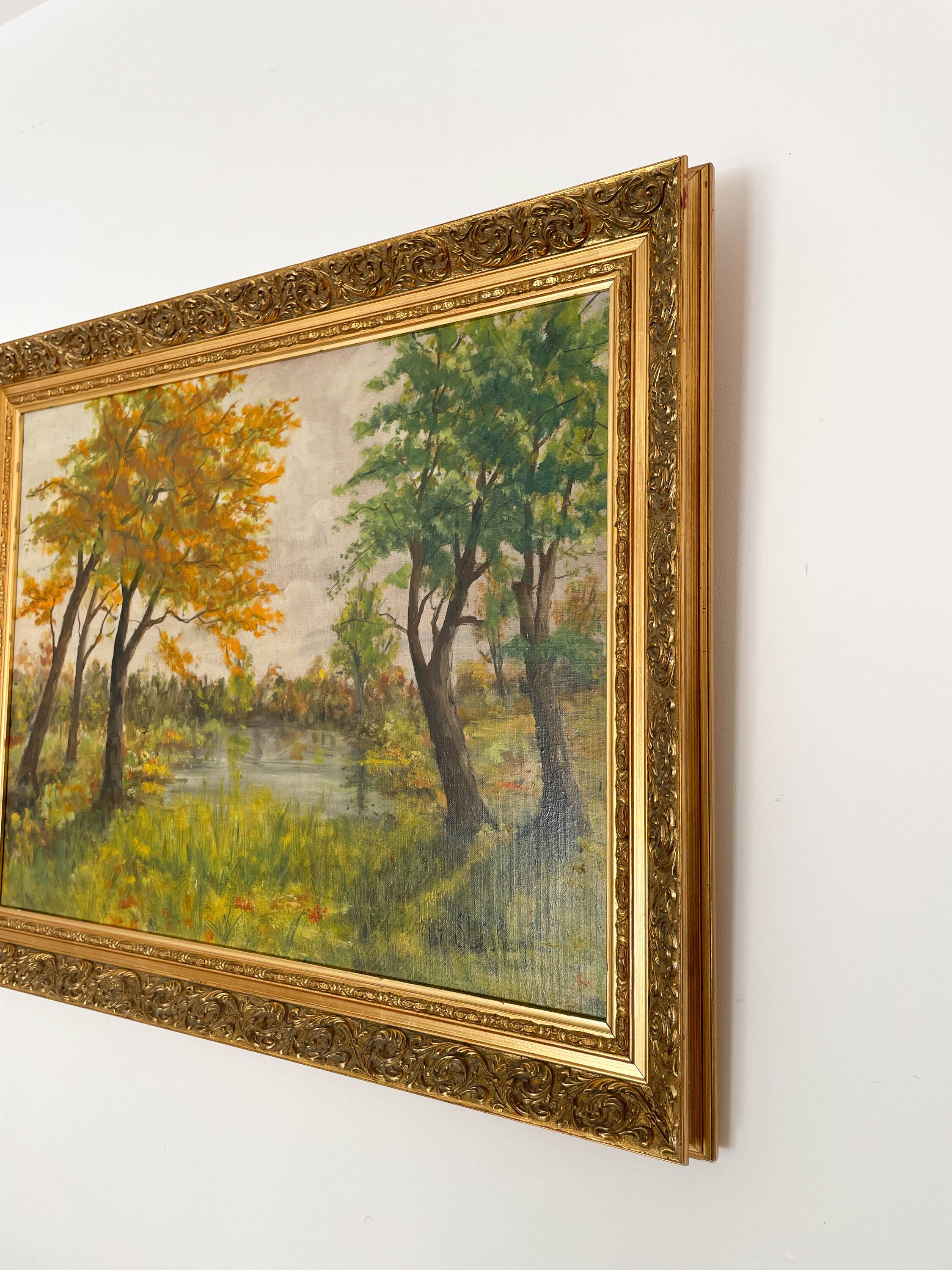 Oil on canvas - Landscape by the water - Signed M.G. Stéphan – 77x62cm