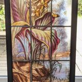 Pair of stained glass windows Hollyhocks