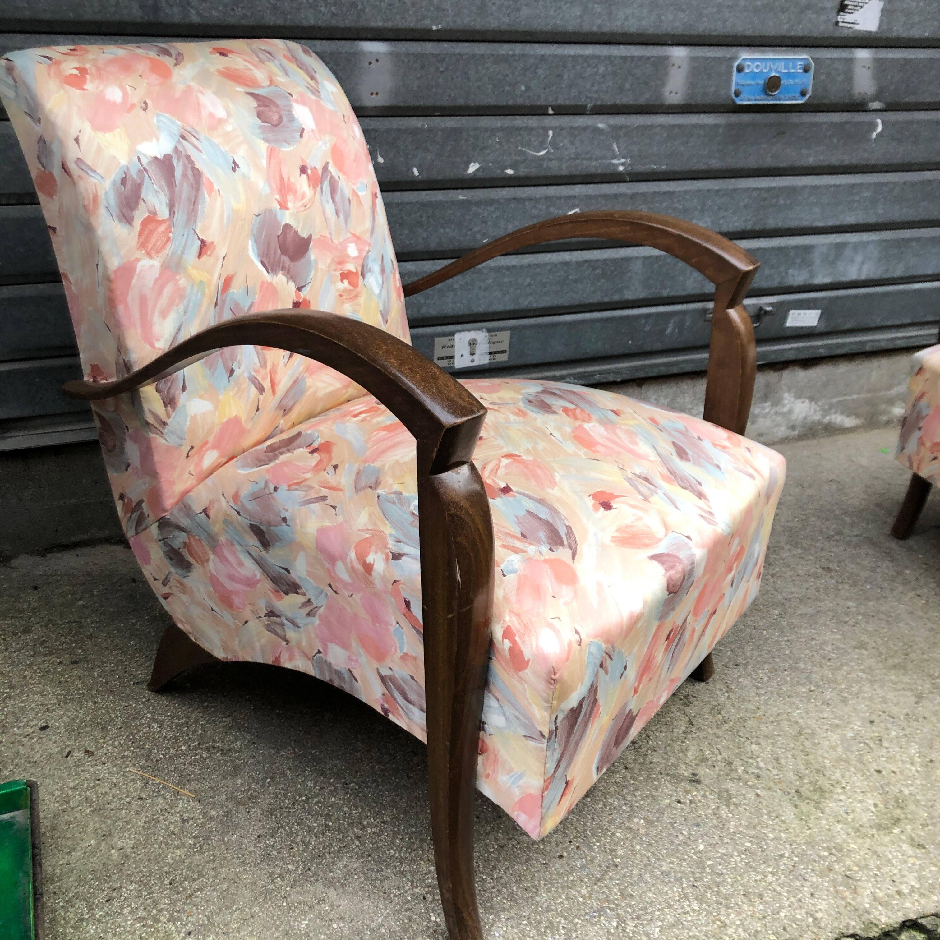 Paire de fauteuils art déco tissus d’origine hêtre vernis