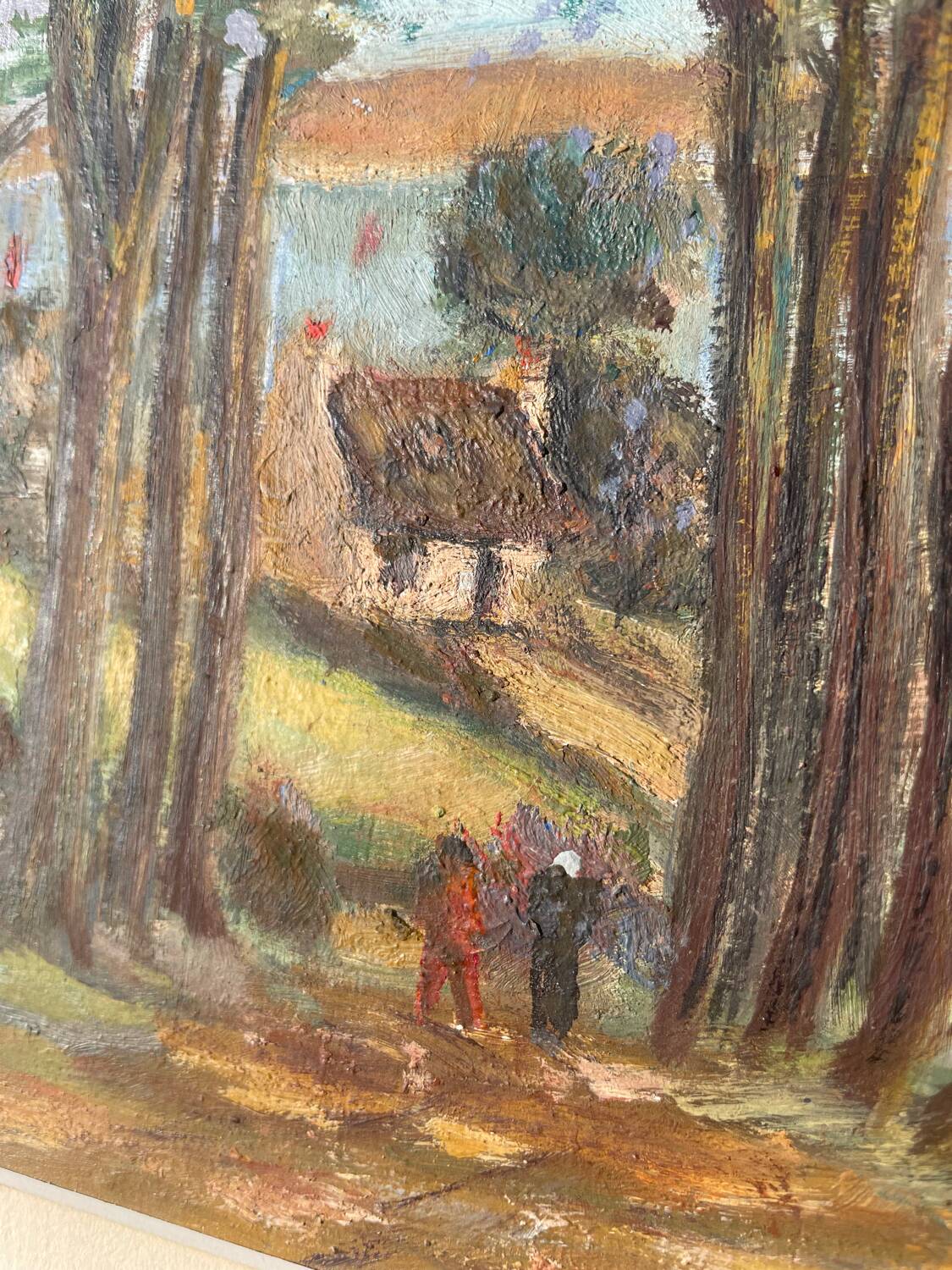 Peinture ancienne paysage breton cadre bois