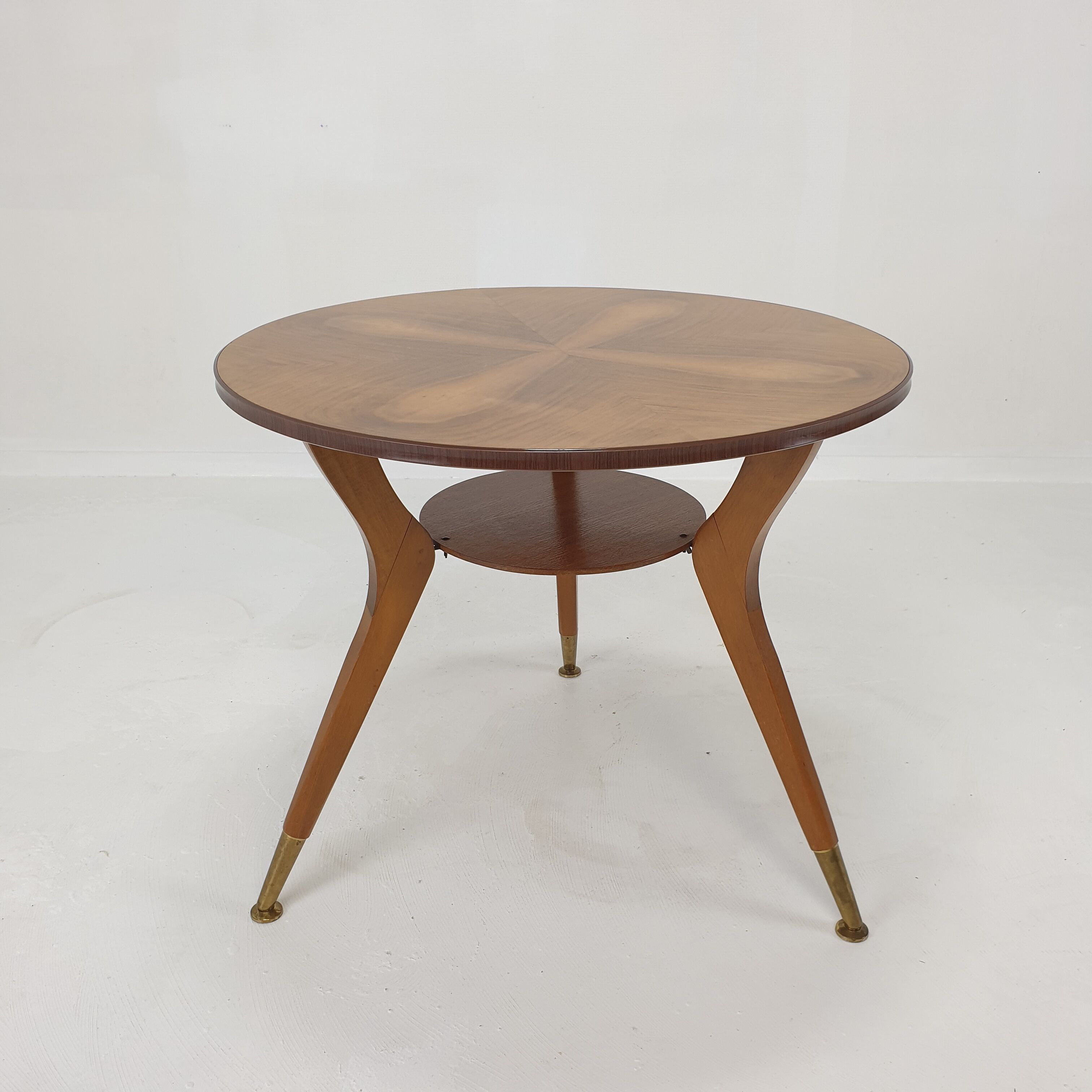 Italian wooden coffee table with brass feet 1960's