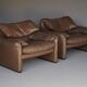 Maralunga Leather Armchairs by Vico Magistretti for Cassina, 1973