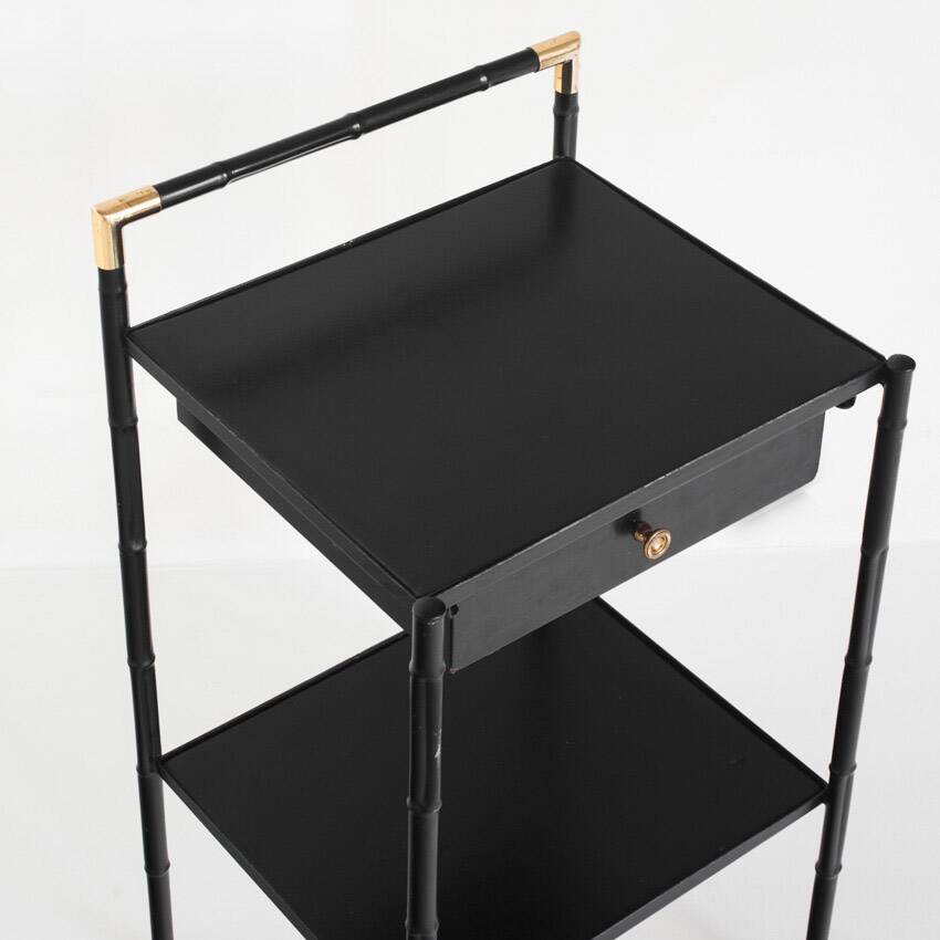 Vintage coffee table in iron (faux bamboo) and black escay. France, 1960s.