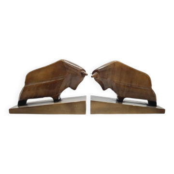 Vintage figurative wooden bookends, 1950s, set of 2