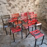 Set of 8 vintage French bistro chairs – industrial metal Tolix style