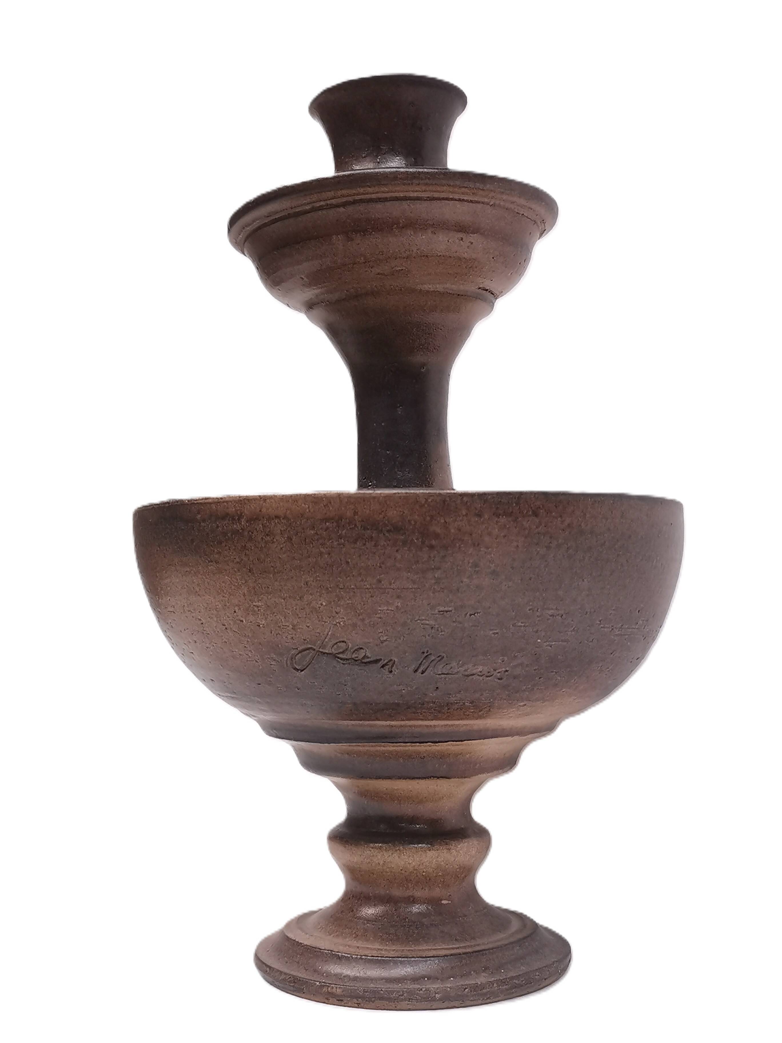 Grand bougeoir / fontaine , céramique signée jean marais