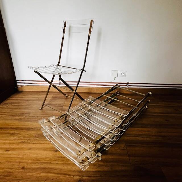 Set of 4 plexiglass folding chairs by Yonel Lebovici and Bernard Berthet 1970