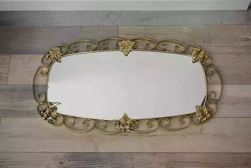 1950s oval brass mirror - 38x69cm