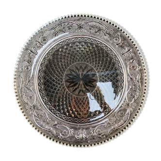 Old plate with pressed glass arabesque pie