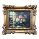 Old painting Still Life with Flowers Golden frame with relief flower decoration