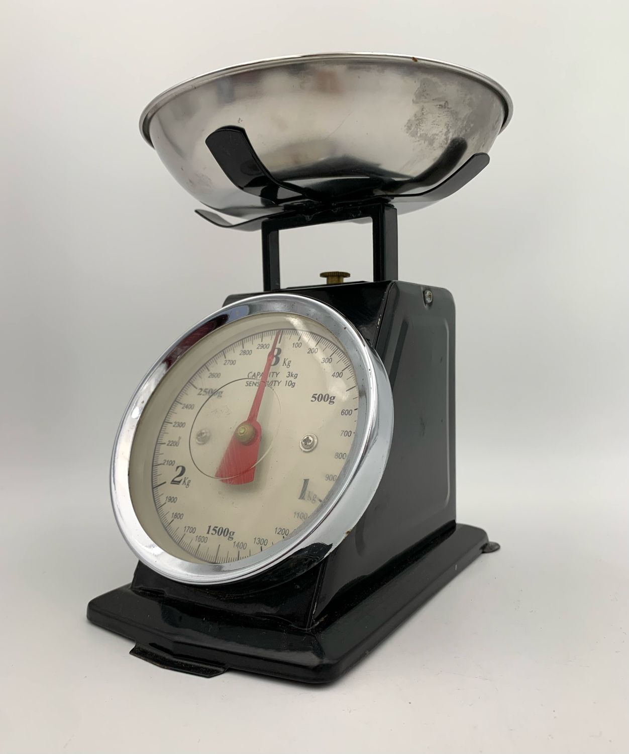 Vintage kitchen scale, black metal and stainless steel