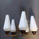 Chandelier in gilded brass and opaline with 5 lights 1960 Vintage.
