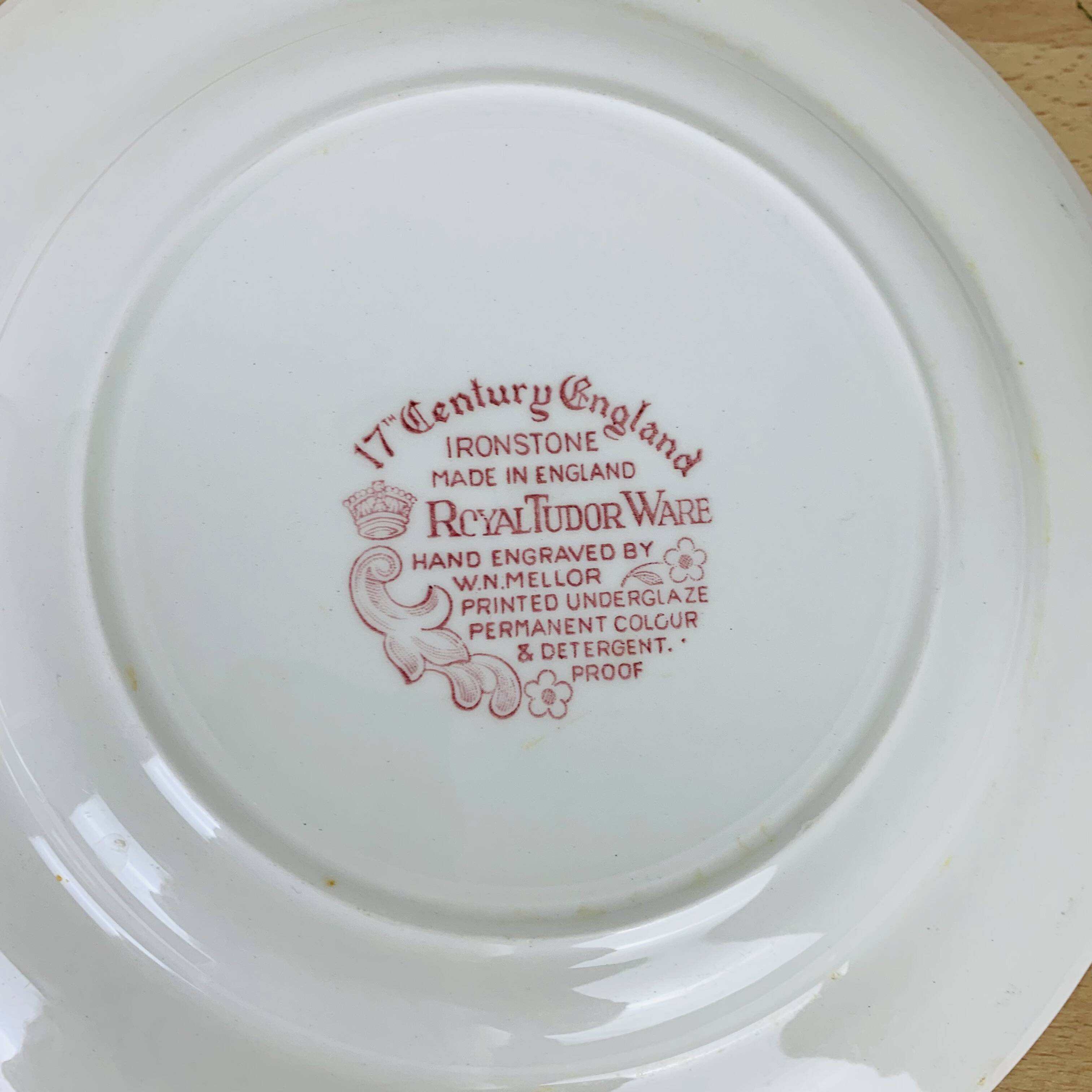 6 Royal Tudor ironstone plates model 17th century England ironstone