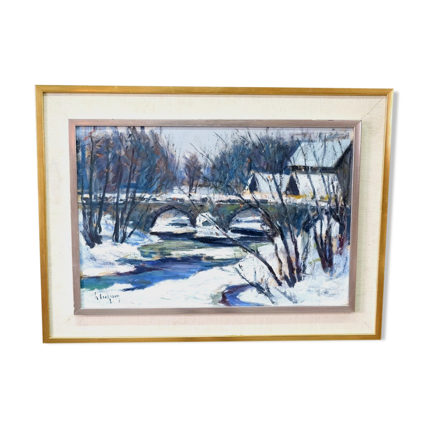 Gideon isaksson (1911-1980), scandinavian modern landscape, 1960s, oil on panel, framed