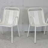 Pair of honeycomb steel armchairs. France, circa 1950.