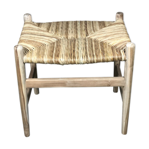 tabouret paillé en teck