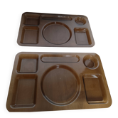 Duo de plateaux repas TV plexiglas marron vintage ITALIE Guzzini design