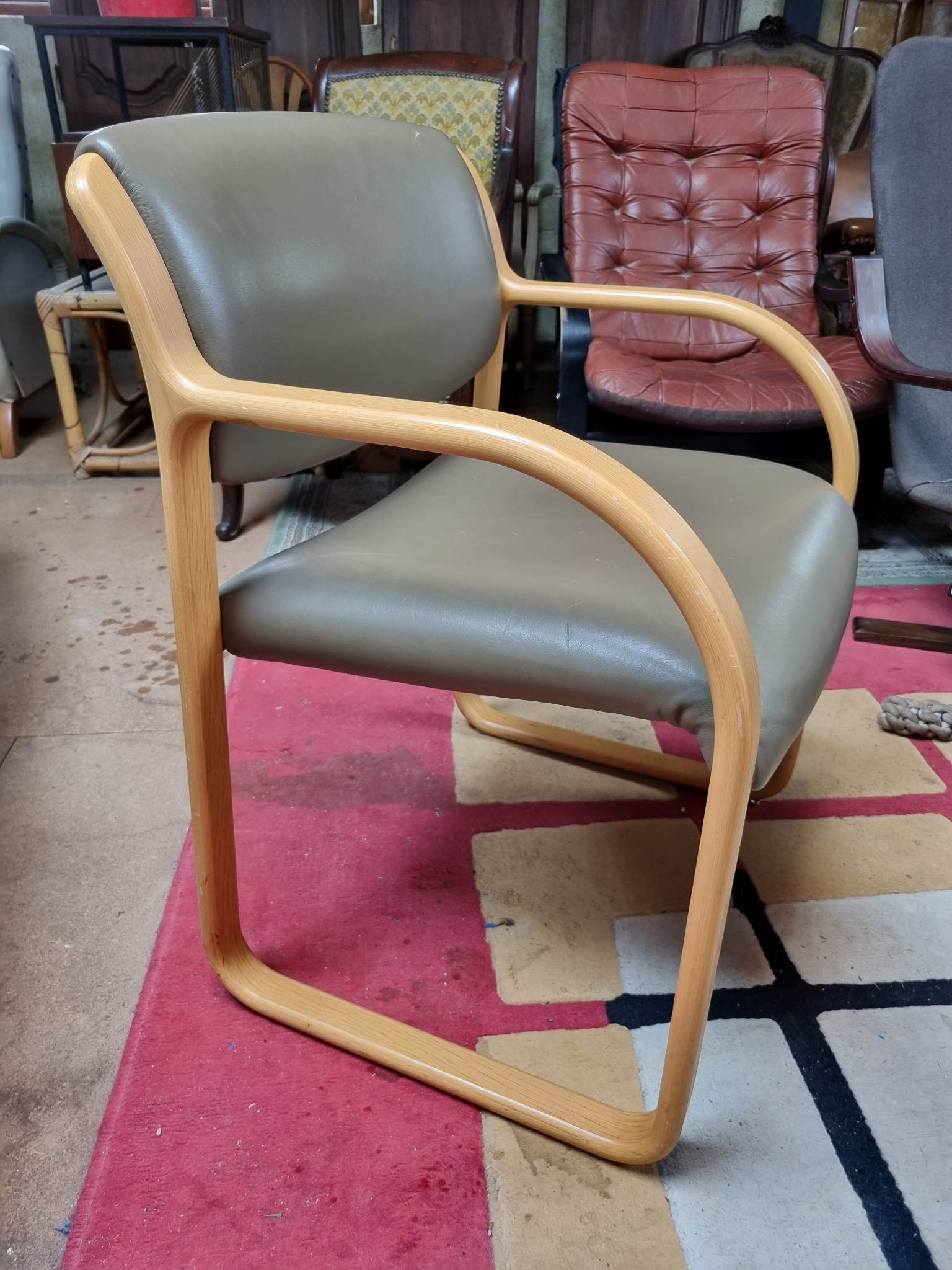 Scandinavian armchair in beech and leather