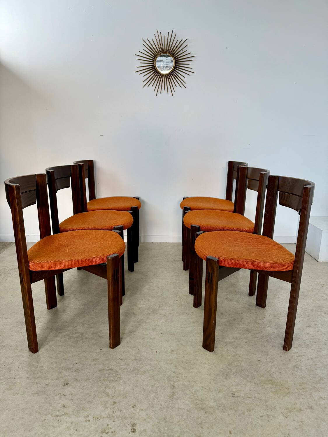 Set of 6 Girsberger Scandinavian style chairs from the 70s, vintage, solid wood, original fabric
